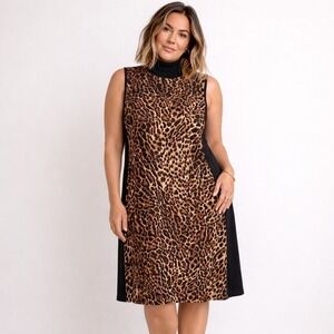 LAUREN RALPH LAUREN Size XL Silk-Blend Knit Back Animal Print Turtleneck Dress